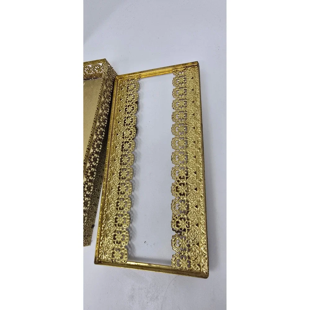 Vtg tissue box Holder 24 Kt gold plated filigree floral